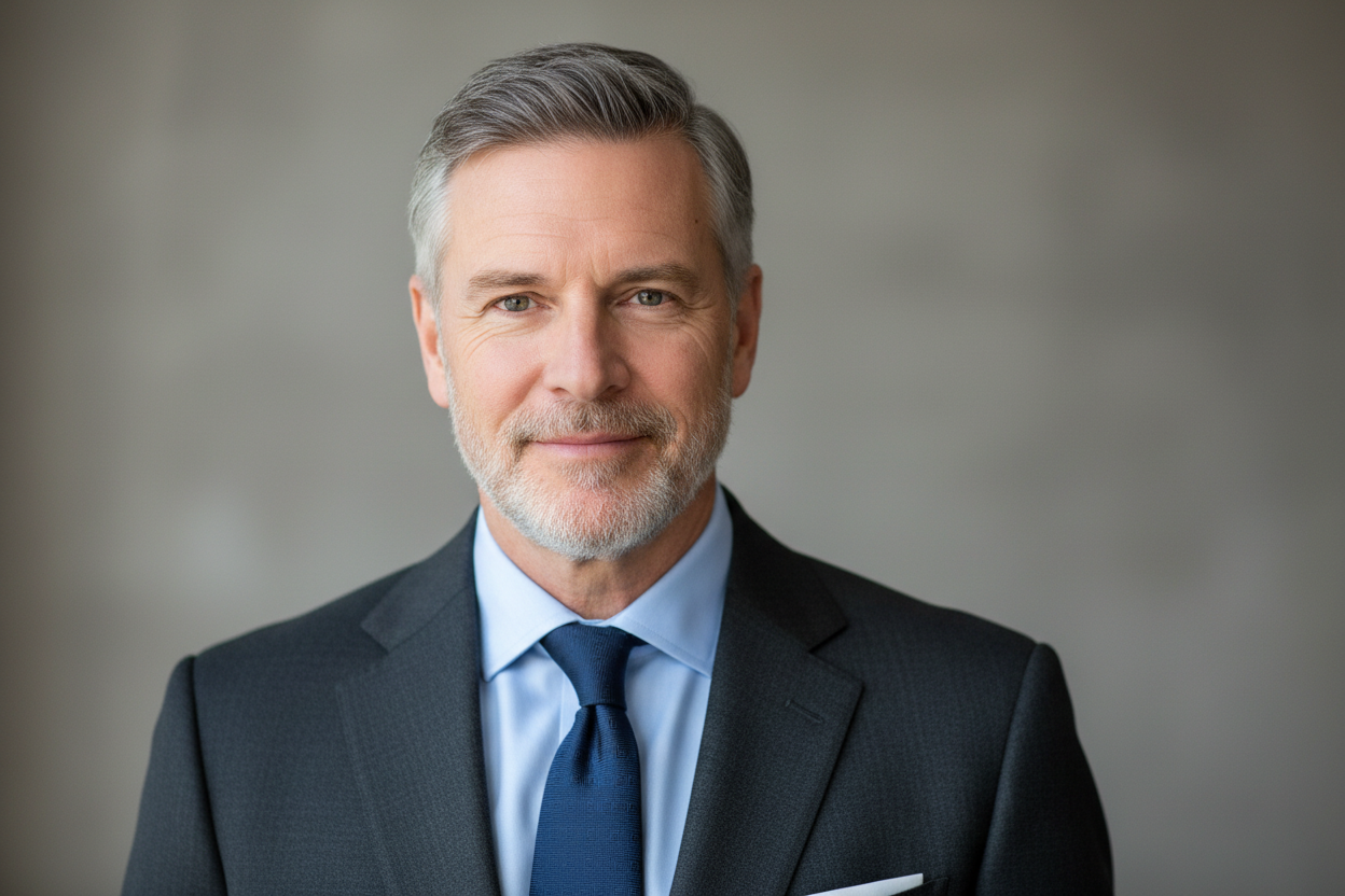 middle aged male close up. He is wearing a suit