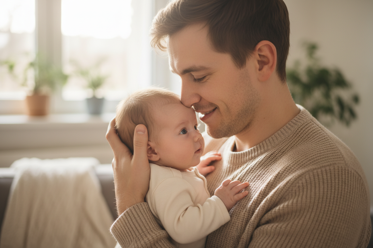 young family father close up with child